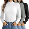Turtleneck Tops for Women Long Sleeve Mock Neck Shirts Undershirts 3 Pack(Black/White/Light Grey)