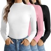 Turtleneck Tops for Women Long Sleeve Mock Neck Shirts Undershirts 3 Pack(Black/White/Pink)