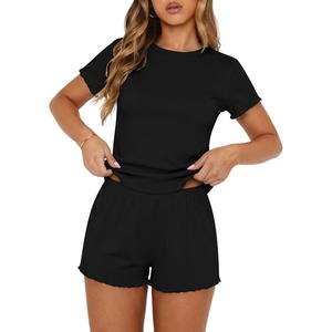 Ekouaer Cute Pajama Sets for Women Summer Short Sleeve Lounge Sets S-XXL(Black)