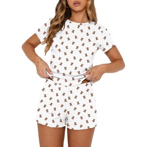 Ekouaer Cute Pajama Sets for Women Summer Short Sleeve Lounge Sets S-XXL(Cute Bear)