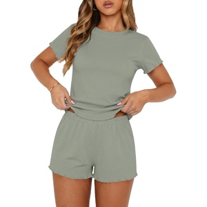 Ekouaer Cute Pajama Sets for Women Summer Short Sleeve Lounge Sets S-XXL(Green)