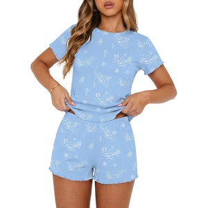 Ekouaer Cute Pajama Sets for Women Summer Short Sleeve Lounge Sets S-XXL(Ocean Blue)