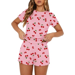 Ekouaer Cute Pajama Sets for Women Summer Short Sleeve Lounge Sets S-XXL(Pink Cherry)