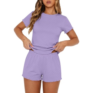Ekouaer Cute Pajama Sets for Women Summer Short Sleeve Lounge Sets S-XXL(Purple)