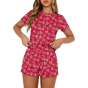 Ekouaer Cute Pajama Sets for Women Summer Short Sleeve Lounge Sets S-XXL(Red Love)