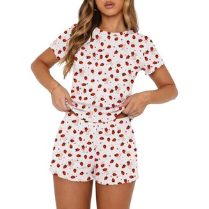 Ekouaer Cute Pajama Sets for Women Summer Short Sleeve Lounge Sets S-XXL(Strawberry)