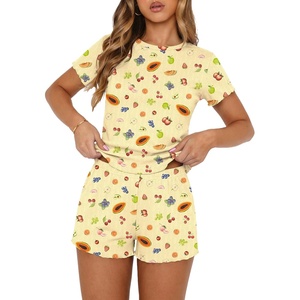 Ekouaer Cute Pajama Sets for Women Summer Short Sleeve Lounge Sets S-XXL(Yellow Fruit)