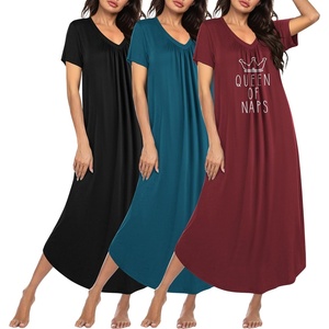 Ekouaer Long Nightgowns for Women 3 Pack House Dress Plus Size Moo Moos(Black/Blue Green/Wine Red Print)