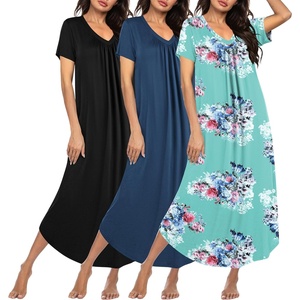Ekouaer Long Nightgowns for Women 3 Pack House Dress Plus Size Moo Moos(Black/Blue/Blue Floral)