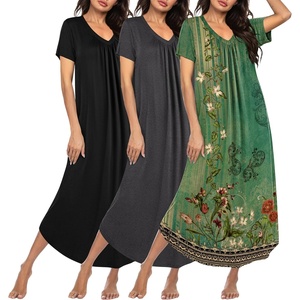 Ekouaer Long Nightgowns for Women 3 Pack House Dress Plus Size Moo Moos(Black/Grey/Green Floral)