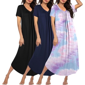 Ekouaer Long Nightgowns for Women 3 Pack House Dress Plus Size Moo Moos(Black/Navy Blue/Tie Dye)