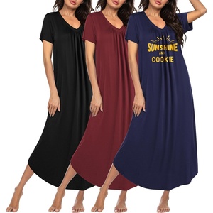 Ekouaer Long Nightgowns for Women 3 Pack House Dress Plus Size Moo Moos(Black/Wine Red/Navy Print)