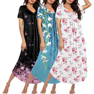 Ekouaer Long Nightgowns for Women 3 Pack House Dress Plus Size Moo Moos(Blue Floral/Pink Floral/Black Floral)