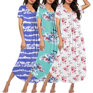 Ekouaer Long Nightgowns for Women 3 Pack House Dress Plus Size Moo Moos(Blue Floral/Pink Floral/Blue Striped)