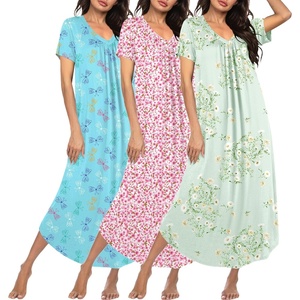Ekouaer Long Nightgowns for Women 3 Pack House Dress Plus Size Moo Moos(Pink Flowers/Purple Star/Blue Butterfly)
