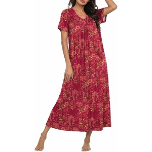 Ekouaer Long Nightgowns for Women Short Sleeve Full Length Night Shirts(Floral Red)