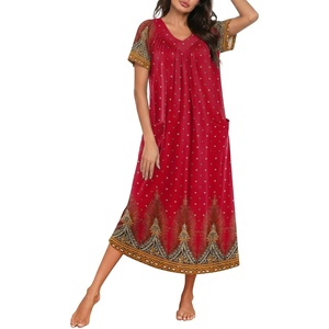 Ekouaer Long Nightgowns for Women Short Sleeve Full Length Night Shirts(Peacock Feather)