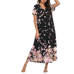 Ekouaer Long Nightgowns for Women Short Sleeve Full Length Night Shirts(Pnik Flower)