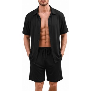 Ekouaer Men’s Pajama Sets Button Down Summer Pjs Hawaiian Lounge Set XS-XXL(Black)