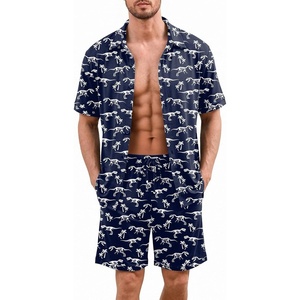 Ekouaer Men’s Pajama Sets Button Down Summer Pjs Hawaiian Lounge Set XS-XXL(Dinosaur Skeleton)