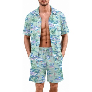 Ekouaer Men’s Pajama Sets Button Down Summer Pjs Hawaiian Lounge Set XS-XXL(Flamingo)