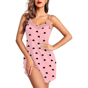 Ekouaer Nightgowns for Women Sleeveless Nighty Sexy Sleep Dress Chemise(Pink Hearts)