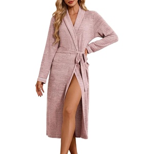 Ekouaer Robes for Women Long Knit Bathrobe Soft Lightweight Kimono Robes(1-pink)