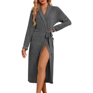 Ekouaer Robes for Women Long Knit Bathrobe Soft Lightweight Kimono Robes(Dark Grey)