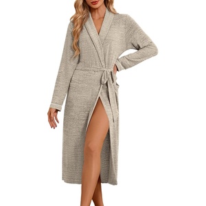 Ekouaer Robes for Women Long Knit Bathrobe Soft Lightweight Kimono Robes(Khaki)