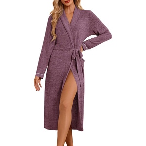 Ekouaer Robes for Women Long Knit Bathrobe Soft Lightweight Kimono Robes(Maroon)