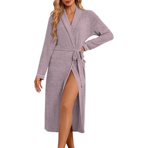 Ekouaer Robes for Women Long Knit Bathrobe Soft Lightweight Kimono Robes(Purple)