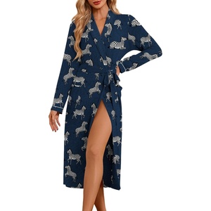 Ekouaer Robes for Women Long Knit Bathrobe Soft Lightweight Kimono Robes(Zebra Print)