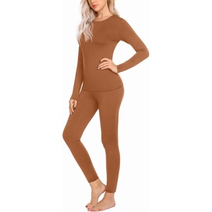 Ekouaer Thermal Underwear for Women Long Johns Sets Lightweight Base Layer(Brown)