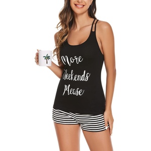 Ekouaer Womens Cami Pajama Set Sleeveless Racerback Tank Top Soft Sleepwear(Black Stripes)
