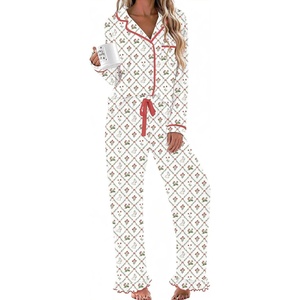 Ekouaer Womens Pajama Sets Long Sleeve Sleepwear Button Down Pjs Loungewear(Beige Bunny Flower)