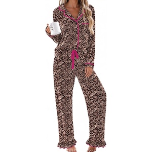 Ekouaer Womens Pajama Sets Long Sleeve Sleepwear Button Down Pjs Loungewear(Brown Leopard)