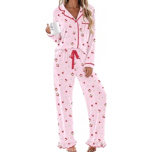 Ekouaer Womens Pajama Sets Long Sleeve Sleepwear Button Down Pjs Loungewear(Pink Cherry Blossom)