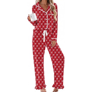 Ekouaer Womens Pajama Sets Long Sleeve Sleepwear Button Down Pjs Loungewear(Red Bow-knot)