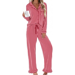 Ekouaer Womens Pajama Sets Long Sleeve Sleepwear Button Down Pjs Loungewear(Red Stripes)