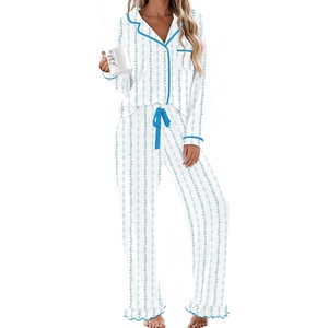 Ekouaer Womens Pajama Sets Long Sleeve Sleepwear Button Down Pjs Loungewear(White Rose Stripes)