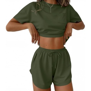 Ekouaer Womens Pajama Sets Sexy Lounge Sets Side Split Short Pj Sets(Army Green)