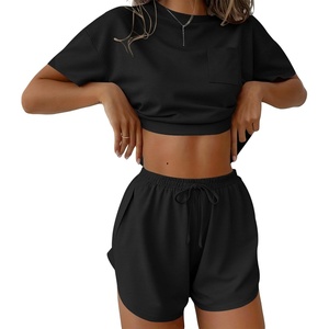 Ekouaer Womens Pajama Sets Sexy Lounge Sets Side Split Short Pj Sets(Black)