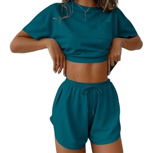 Ekouaer Womens Pajama Sets Sexy Lounge Sets Side Split Short Pj Sets(Blue Green)