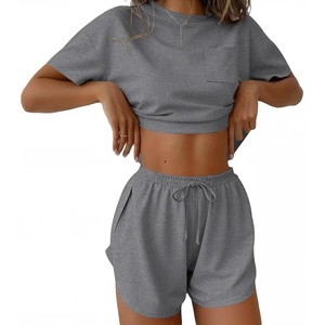 Ekouaer Womens Pajama Sets Sexy Lounge Sets Side Split Short Pj Sets(Dark Grey)