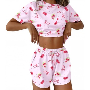 Ekouaer Womens Pajama Sets Sexy Lounge Sets Side Split Short Pj Sets(Floral and Bow)