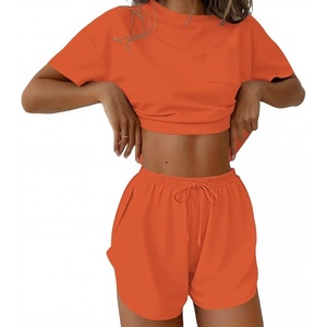 Ekouaer Womens Pajama Sets Sexy Lounge Sets Side Split Short Pj Sets(Orange)