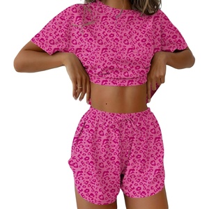 Ekouaer Womens Pajama Sets Sexy Lounge Sets Side Split Short Pj Sets(Pink Leopard)