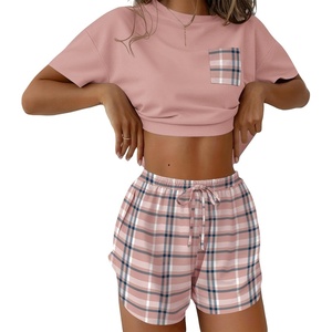 Ekouaer Womens Pajama Sets Sexy Lounge Sets Side Split Short Pj Sets(Pink Plaid)