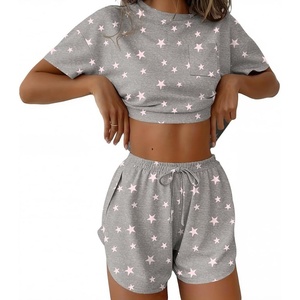 Ekouaer Womens Pajama Sets Sexy Lounge Sets Side Split Short Pj Sets(Pink Star)