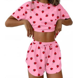 Ekouaer Womens Pajama Sets Sexy Lounge Sets Side Split Short Pj Sets(Pink Strawberry)
